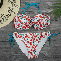 Cute bandeau steel bracket red cherry sweet big chest small chest split triangle bikini strap bikini womens swimsuit