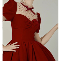 Toast bride winter short little wine red engagement dress usually wear back to the door short sleeves thin women