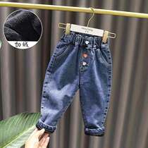 Girl Glint Thickened Jeans 2021 Autumn Winter New Small Girl Girl Baby Girl 100 Hitch Girl Pants 100