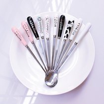 Three European stainless steel ceramic spoons creative cute tableware coffee milk mixing spoon