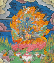 Yongzhong Original teaching Thangka Black mule Spajia Mother guardian High-definition printing Brocade satin mounting This teaching Thangka