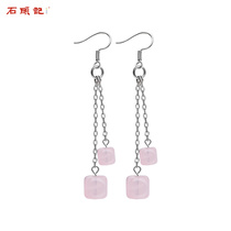 Stone Kind of style natural hibiscus stone earrings female pink crystal Dongling jade earrings personality long earrings gift
