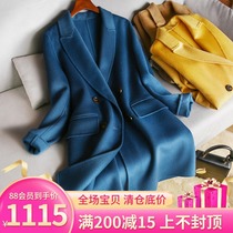 Double-sided cashmere coat womens small short water ripple high-end Korean version slim casual wool blazer winter