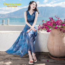 OURROSESAN light luxury brand lace-up V-neck sleeveless dress long fashion beach skirt female seaside vacation