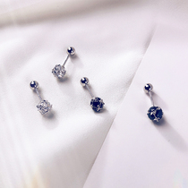 s925 silver ear stud female Korean version full diamond square one-piece two-wearing personality screw light beads geometric ear jewelry female gift