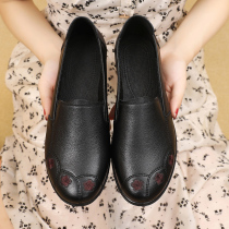 Real Leather Soft-bottom Mom Shoes Middle Aged Women Shoes Non-slip Comfort Flat Bottom Single Shoes Retro Grandma Shoes Bodystep Casual Shoes