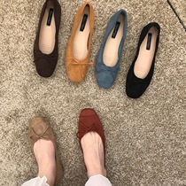 ITSK shoes womens single shoe square head shallow mouth butterfly knot flat bottom soft bottom grandma shoes bean-bean shoes