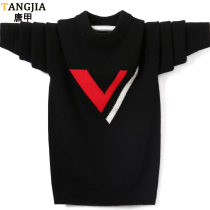 Boys pure cardigan autumn and winter thickened boys 10-15-18 years old primary and secondary school students warm sweater round neck tide