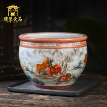 Yi Zhen Tang Pastel eight Chun figure water wash basin Jingdezhen ceramics handmade tea ceremony accessories decorative ornaments