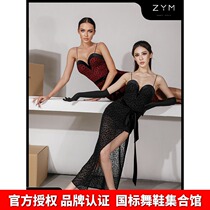 ZYM2033 (super sexy)Latin dance practice suit suspender BAO WEN mesh dress female with CHEST pad