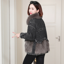 zqqz2021 winter new denim raccoon wool Pike coat female fox fur collar young fur coat 2182