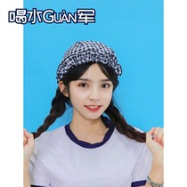 Cloth swimming cap Large number adjustable without stranglehead protective ear sunscreen cute student Adult Plaid Spa Swimming Cap