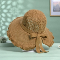 New lace roll cap women's hat summer solid color four seasons large basin cap sun shade sunscreen cap folding sun