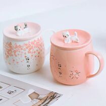 Japanese cherry blossom cat mug Net red ins student Cat Claw Cup girl heart with lid ceramic cup milk coffee cup