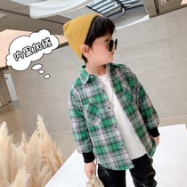 Children plus velvet shirt 2021 autumn and winter new boy baby baby Foreign style Plaid lapel boy winter shirt