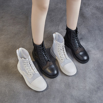 Leather net gauze short boots womens singles boots 2021 spring and summer new Martin boots Net red thin boots hollow net boots tide