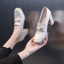 High heels woman 2022 Spring new spring paragraph 100 lap fashion rough heel square head small leather shoes Inn wind single shoes