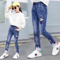 Girls jeans New autumn little girl spring and autumn girls pants Spring small pants Female childrens pants stretch