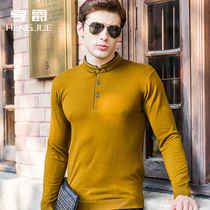 Henriel autumn and winter new mens thin collar cardigan business leisure solid color pullover sweater knits