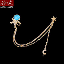 Lingda tassel brooch male and female pin asymmetric collar pin fashion star corsage blue summer New