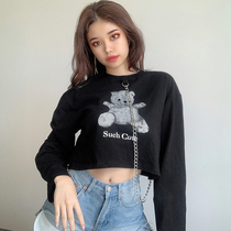 ROCKMORE girl style cute bear chain T-shirt women's short sleeve street loose short navel jacket summer tide