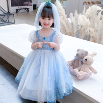 Girls 2021 summer new Aisha Bubble Sleeve Princess Dress Children Princess Childrens Day performance Frozen Childrens Skirt