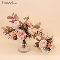 Lancol Retro Cream Pink Orange Rose Bouquet Emulation Flower Living-room Table Decoration Pendulum-like Room Fake Flowers