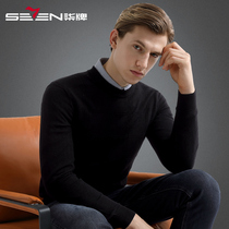 (Machine washable sweater) Qipai mens knit shirt 2021 winter warm round neck sweater long sleeve based