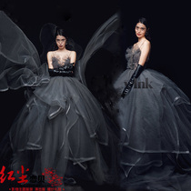  New studio theme clothing color yarn gray suspender wedding dress trailing Mori couple photography photo dress