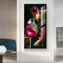 Entrance Gate Decorative Painting Vertical Nordic Living Room Wine Glass Hanging Painting Modern Simple Hallway Entrance Gate Crystal Porcelain Membrane Mural