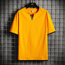 Summer mens short-sleeved T-shirt with white trendy brand base shirt fashion ins cotton loose ice feel on clothes