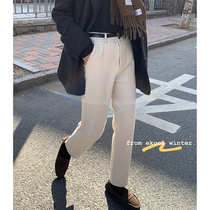 EKOOL cashmere jeans womens loose high waist daddy pants autumn and winter new thickened casual straight halterneck pants