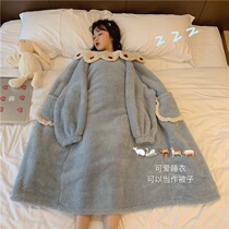 Thickened Plush Sleepwear Woman Autumn Winter Sweet and cuddly plush mid-length pyjamas students wear loose home clothes