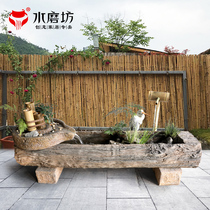 Retro imitation wood stone trough fountain courtyard bamboo flowing water landscape homestay Zen ornaments garden layout pool decoration