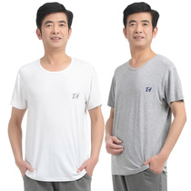 Middle-aged and elderly cotton basic mens short-sleeved T-shirt thin fathers loose fat plus size cotton old mans vest