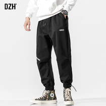 Mens casual pants summer Youth Black pants overalls loose Harlem pants drawstring pants mens Tide brand