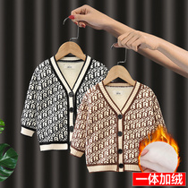 Boy Clothing Boy Sweater Spring Style Foreign Air Male Baby 2022 Blouses Jacket Children Knitted Suede Cardiovert Korean version