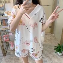Korean version of cotton pajamas female summer short-sleeved shorts sexy two-piece spring and autumn students loose can wear home clothes