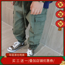 (Japanese tooling)Zhongda childrens spring and autumn pure cotton boys  overalls casual drawstring big butt pants pants winter