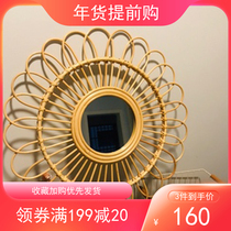 Indonesia true rattan art mirror porch mirror hanging round glasses sunflower decorative mirror beauty makeup blogger