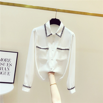 South Korea 2020 Spring new loose snow-spinning white shirt female design Niche Retro Port Taste Long Sleeve Blouse