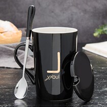Ceramic cup Female student Korean version cute couple water cup Large capacity household male coffee cup mug with lid spoon