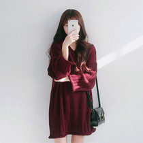 Autumn and winter French retro smart smoked Yamamoto Platycodon grandiflorum Super fairy is very fairy French niche red knitted dress