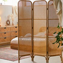 Rattan woven screen partition wall Entrance Real vine Japanese living room Mobile bedroom occlusion inn bed and breakfast household folding screen