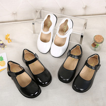 Middle School students single shoes black and white watch performance shoes Korean version of the small leather shoes 14 flat 16-year-old girl princess shoes