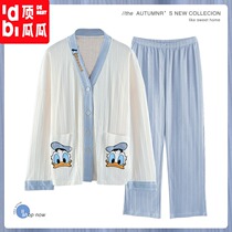 Top melon pajamas womens spring and autumn cotton long-sleeved thin housewear can be worn outside the autumn and winter set cotton