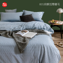  Light luxury brushed cotton four-piece set Simple Nordic thickened warm Cotton bedding quilt set 100 sheets