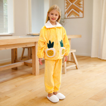 Childrens coral velvet girl pajamas autumn and winter flannel girls home clothes