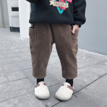 Good texture to wear Korean version of boys and girls side pockets plus velvet corduroy radish pants baby thick Haren pants 203