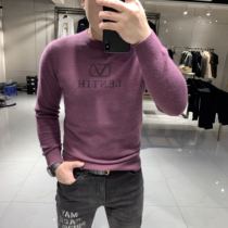 2021 winter new handsome casual fashion hot diamond bright color crew neck mink fluff Korean slim-fit sweater